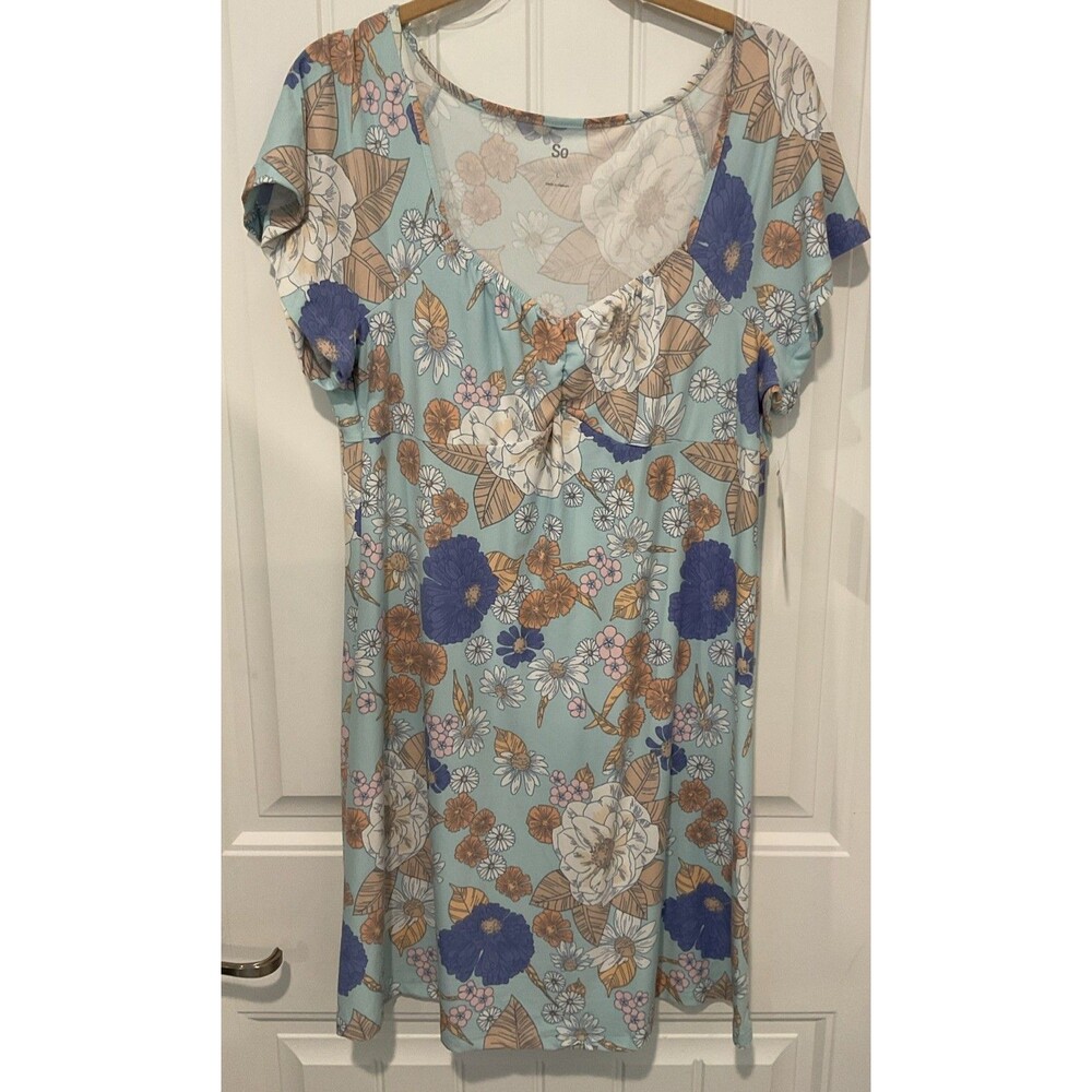 NWT SO Babydoll Mini Flutter Dress Women Juniors Large Light Blue Floral